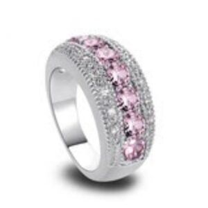 New Round Cut Pink Sapphire 925 Silver Ring.